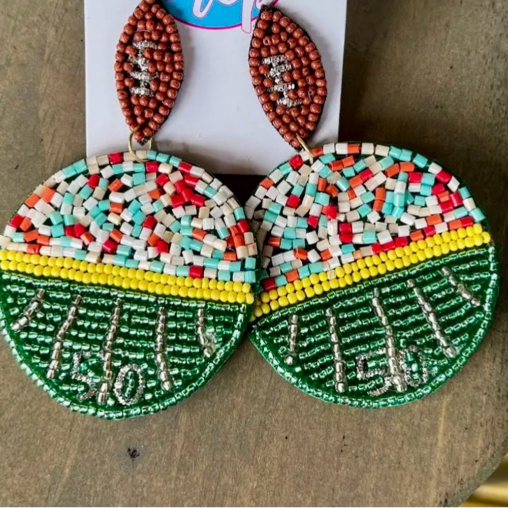 Handmade Football Seedbead Dangle earrings
